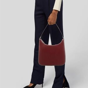 STAUD Alec Burgundy Polished Leather Shoulder Bag